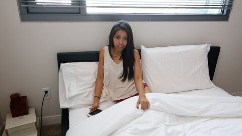 Jasmine Enters the Room with Some Oil Ready to Give Him a Handjob - Reverse Cowgirl Porn