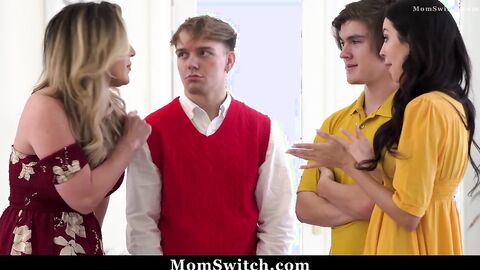 Hot Stepmoms Swap with Fucking Each Other's Stepsons - Foursome Porn
