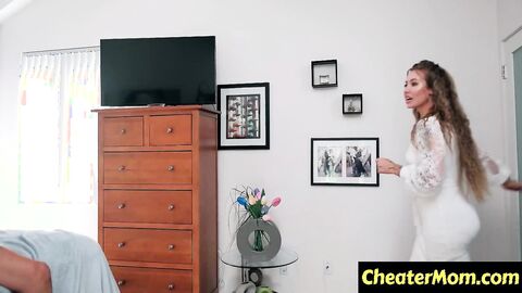 Stepmom Seduces Stepson While Girlfriend Masturbates - Threesome Porn